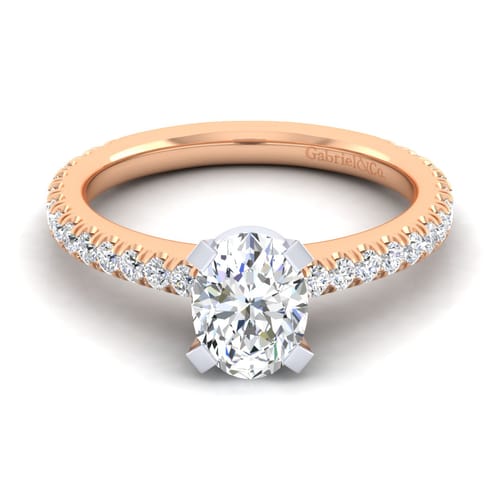 14K White-Rose Gold Oval Diamond Engagement Ring