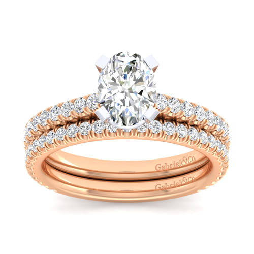 14K White-Rose Gold Oval Diamond Engagement Ring
