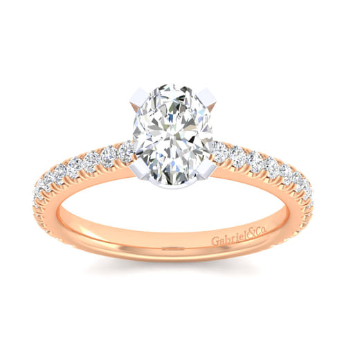 14K White-Rose Gold Oval Diamond Engagement Ring