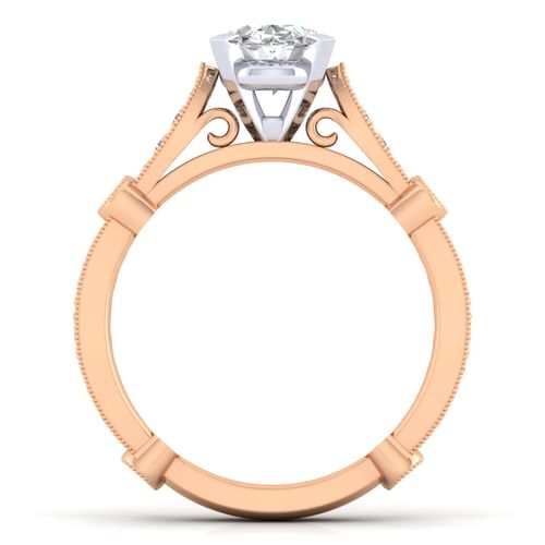 14K White-Rose Gold Oval Diamond Engagement Ring