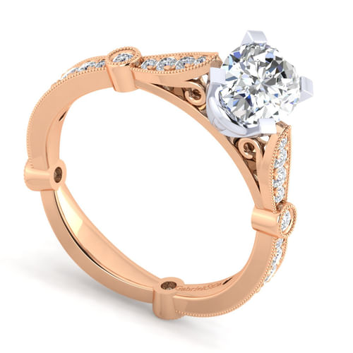 14K White-Rose Gold Oval Diamond Engagement Ring