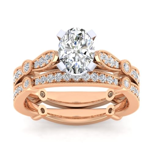 14K White-Rose Gold Oval Diamond Engagement Ring