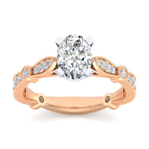14K White-Rose Gold Oval Diamond Engagement Ring