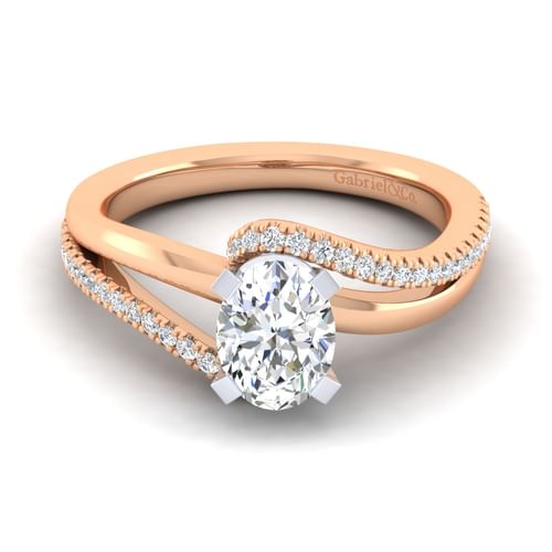 14K White-Rose Gold Oval Diamond Engagement Ring
