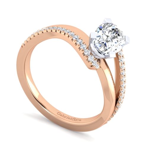 14K White-Rose Gold Oval Diamond Engagement Ring