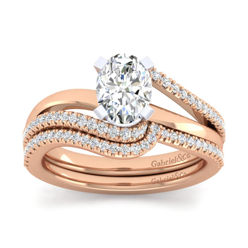 14K White-Rose Gold Oval Diamond Engagement Ring
