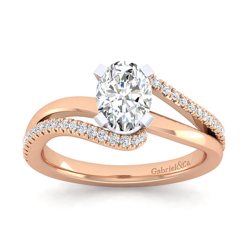 14K White-Rose Gold Oval Diamond Engagement Ring