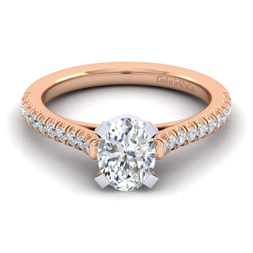 14K White-Rose Gold Oval Diamond Engagement Ring