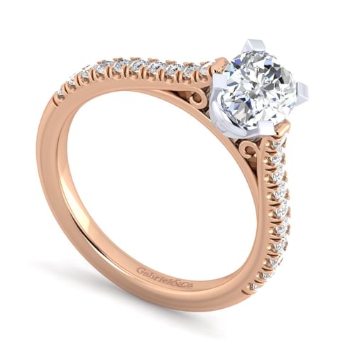 14K White-Rose Gold Oval Diamond Engagement Ring