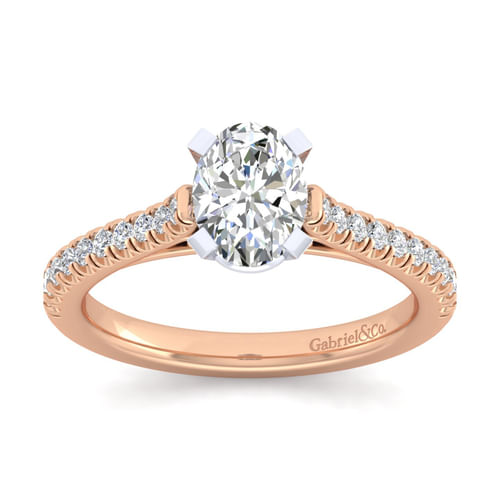 14K White-Rose Gold Oval Diamond Engagement Ring
