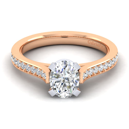 14K White-Rose Gold Oval Diamond Engagement Ring