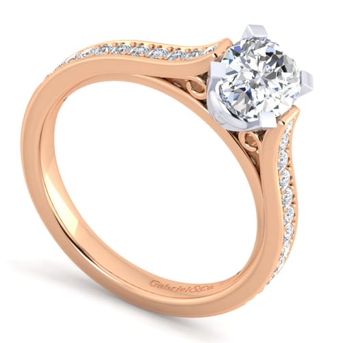 14K White-Rose Gold Oval Diamond Engagement Ring
