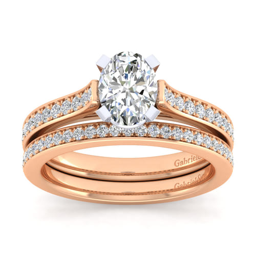 14K White-Rose Gold Oval Diamond Engagement Ring