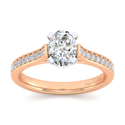 14K White-Rose Gold Oval Diamond Engagement Ring