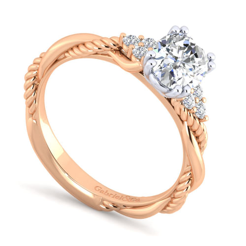 14K White-Rose Gold Oval Diamond Engagement Ring