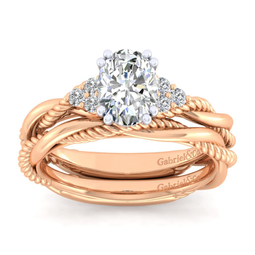 14K White-Rose Gold Oval Diamond Engagement Ring
