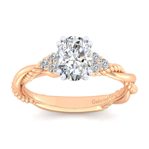 14K White-Rose Gold Oval Diamond Engagement Ring