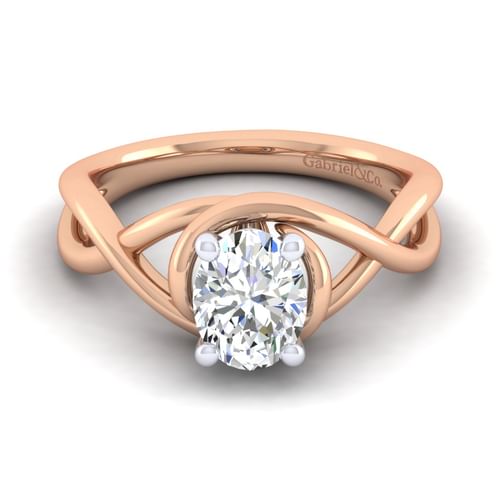 14K White-Rose Gold Oval Diamond Engagement Ring
