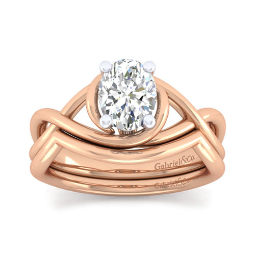 14K White-Rose Gold Oval Diamond Engagement Ring