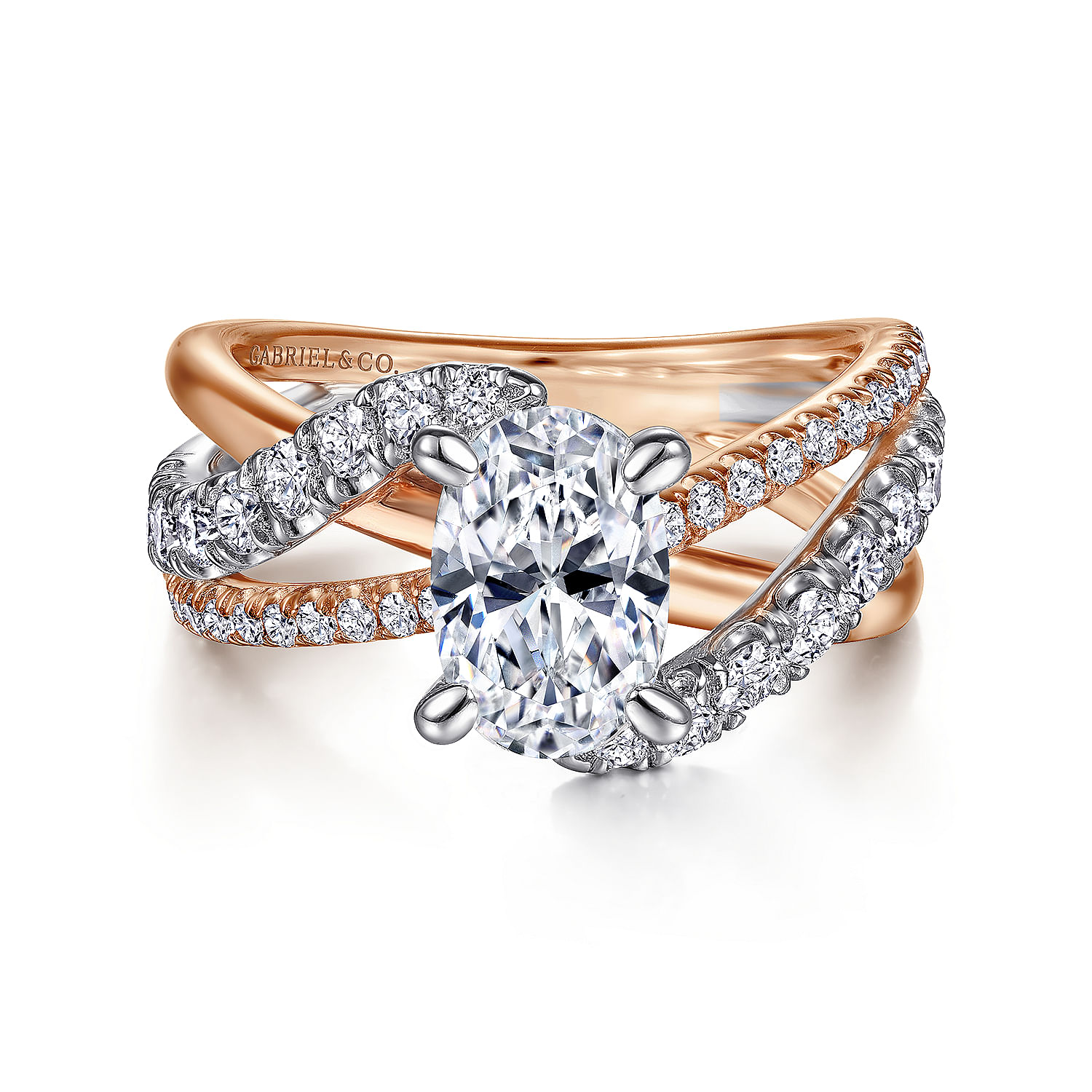 Gabriel - 14K White-Rose Gold Oval Diamond Free Form Engagement Ring