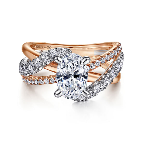 Gabriel - 14K White-Rose Gold Oval Diamond Free Form Engagement Ring