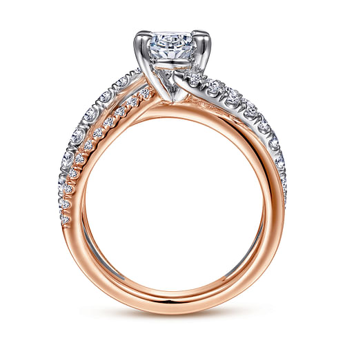 14K White-Rose Gold Oval Diamond Free Form Engagement Ring