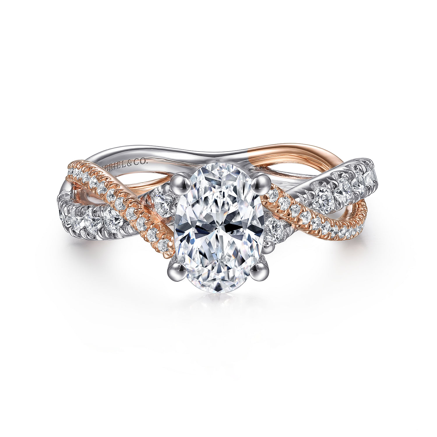 14K White-Rose Gold Oval Diamond Twisted Engagement Ring