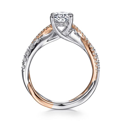 14K White-Rose Gold Oval Diamond Twisted Engagement Ring