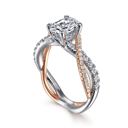 14K White-Rose Gold Oval Diamond Twisted Engagement Ring