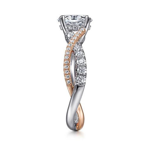 14K White-Rose Gold Oval Diamond Twisted Engagement Ring