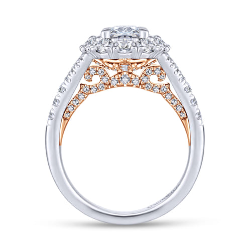 14K White-Rose Gold Oval Double Halo Diamond Engagement Ring