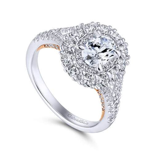 14K White-Rose Gold Oval Double Halo Diamond Engagement Ring