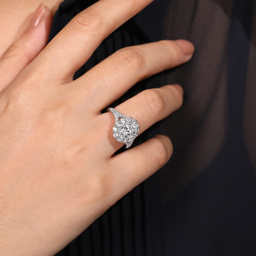14K White-Rose Gold Oval Double Halo Diamond Engagement Ring