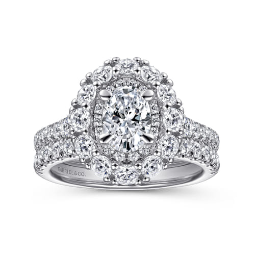 14K White-Rose Gold Oval Double Halo Diamond Engagement Ring