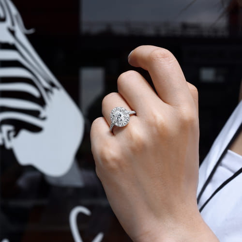 14K White-Rose Gold Oval Double Halo Diamond Engagement Ring