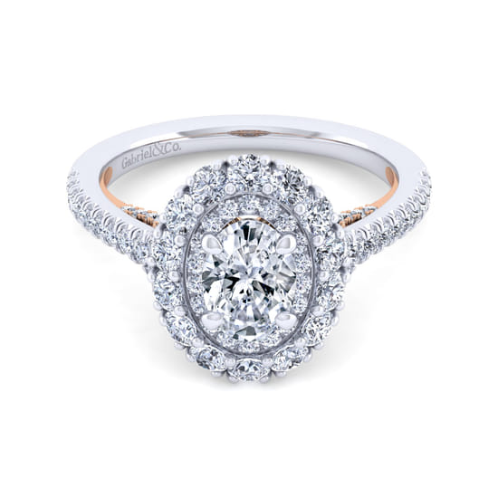 Gabriel - 14K White-Rose Gold Oval Double Halo Diamond Engagement Ring Gabriel - 14K White-Rose Gold Oval Double Halo Diamond Engagement Ring