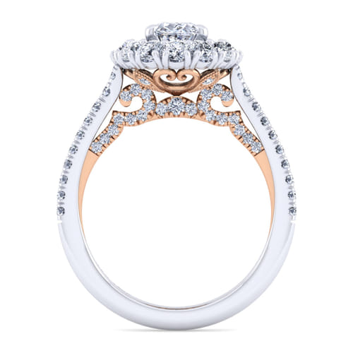 14K White-Rose Gold Oval Double Halo Diamond Engagement Ring