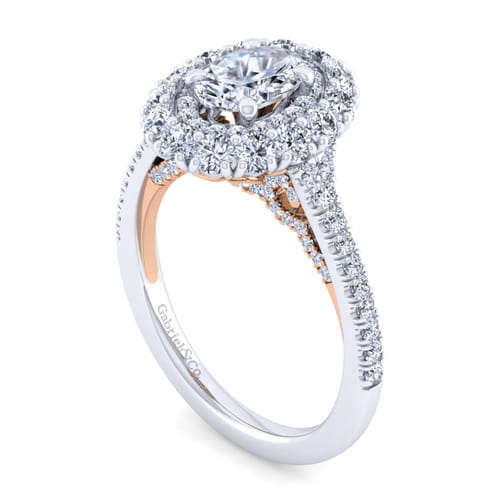 14K White-Rose Gold Oval Double Halo Diamond Engagement Ring