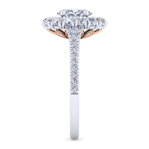 14K White-Rose Gold Oval Double Halo Diamond Engagement Ring