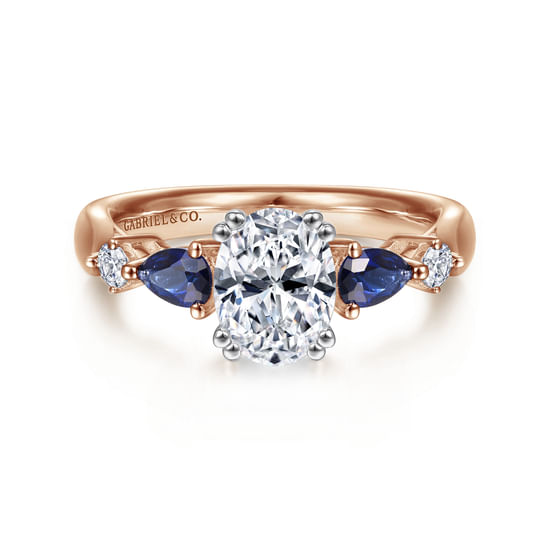 Gabriel - 14K White-Rose Gold Oval Five Stone Sapphire and Diamond Engagement Ring