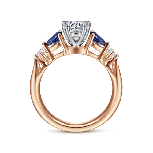 14K White-Rose Gold Oval Five Stone Sapphire and Diamond Engagement Ring