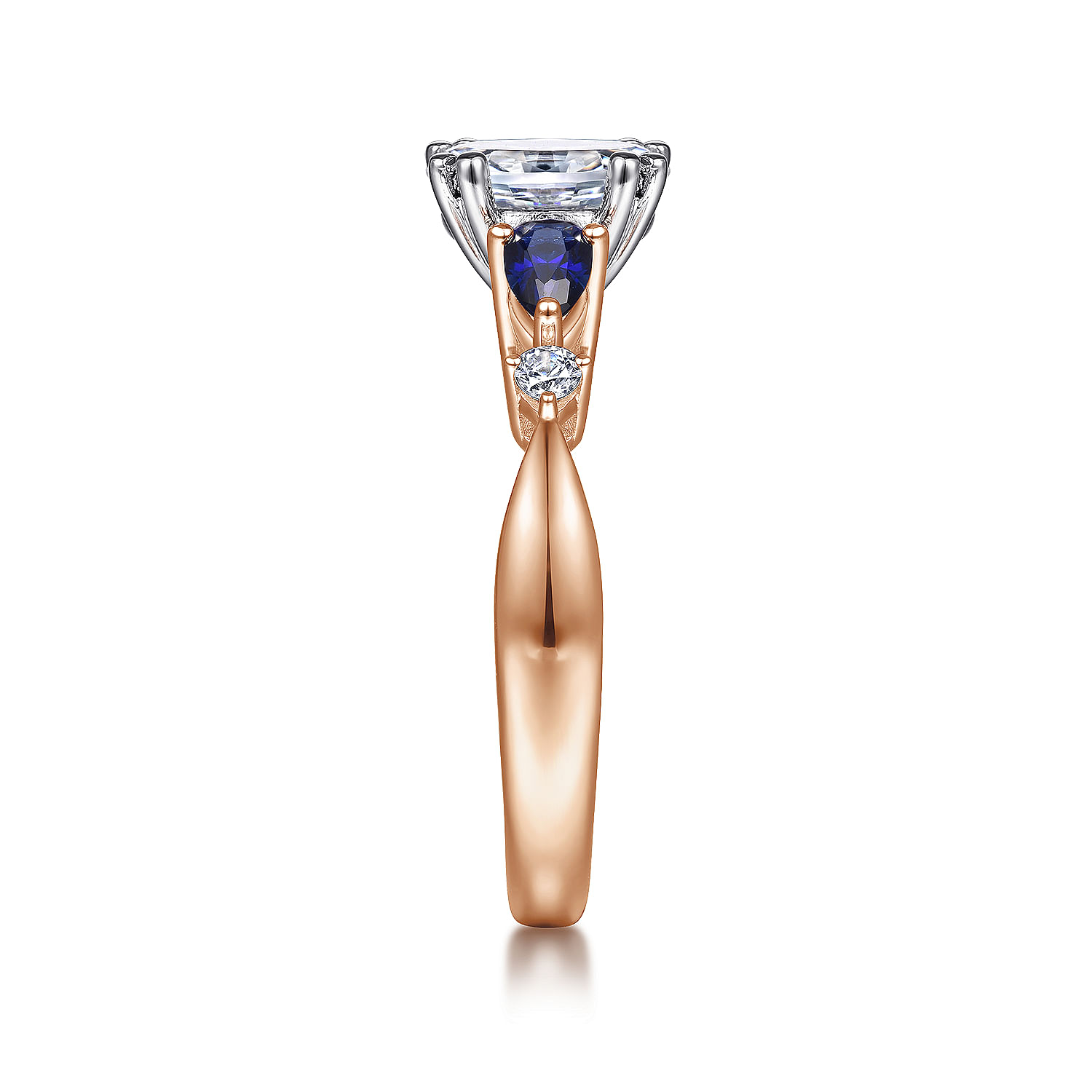 14K White-Rose Gold Oval Five Stone Sapphire and Diamond Engagement Ring