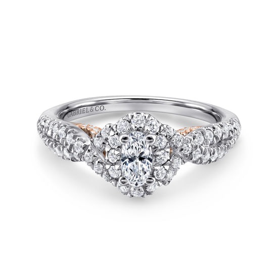 Gabriel - 14K White-Rose Gold Oval Halo Complete Diamond Engagement Ring