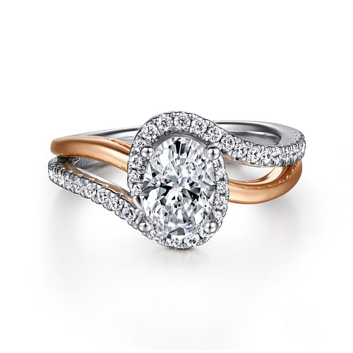 14K White-Rose Gold Oval Halo Diamond Engagement Ring