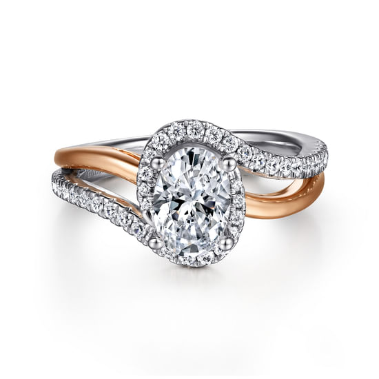 Gabriel - 14K White-Rose Gold Oval Halo Diamond Engagement Ring