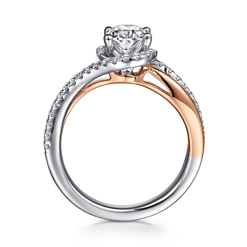 14K White-Rose Gold Oval Halo Diamond Engagement Ring