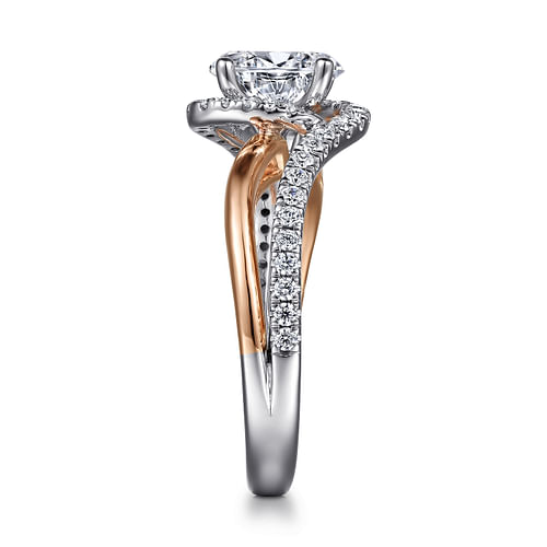 14K White-Rose Gold Oval Halo Diamond Engagement Ring