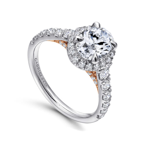 14K White-Rose Gold Oval Halo Diamond Engagement Ring 14K White-Rose Gold Oval Halo Diamond Engagement Ring