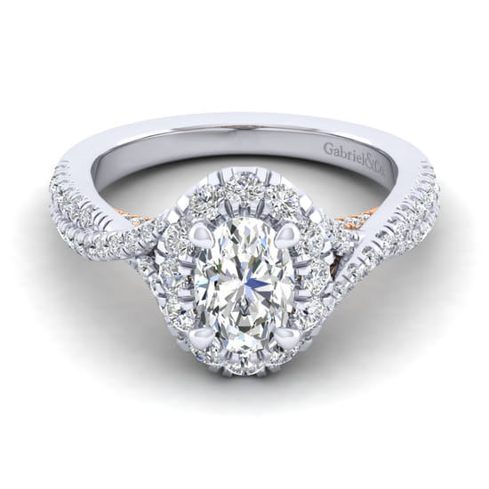 Gabriel - 14K White-Rose Gold Oval Halo Diamond Engagement Ring