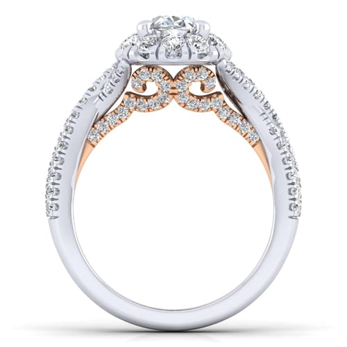 14K White-Rose Gold Oval Halo Diamond Engagement Ring